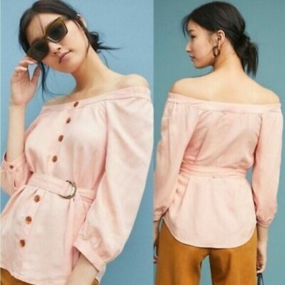 Anthropologie Maeve - Size 2 - Alanis Pink Off-Shoulder Belted Top - EUC